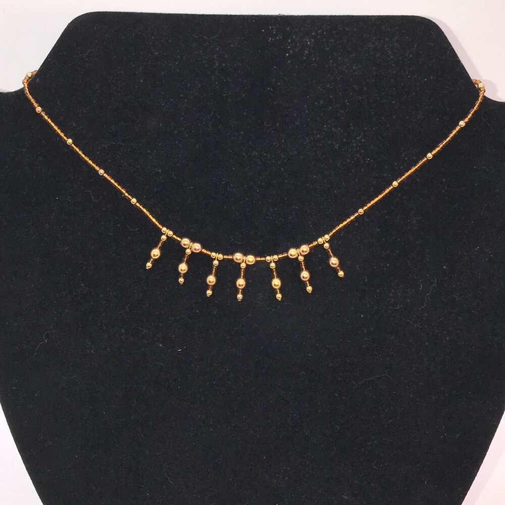 15" Bronze and Gold Seed Bead Necklace